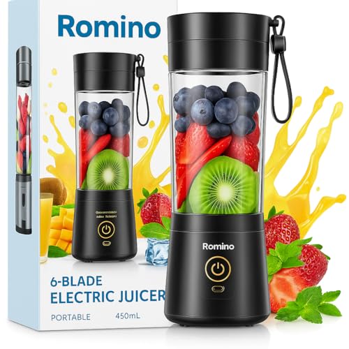 ROMINO USB Rechargeable Blenders for Smoothies and Juices, Juicer Mixer Grinder Mini Portable Juicer Blender, Portable Blender, Personal Size Mini Juice Mixer, Electric Fruit Juicer Machine,;,