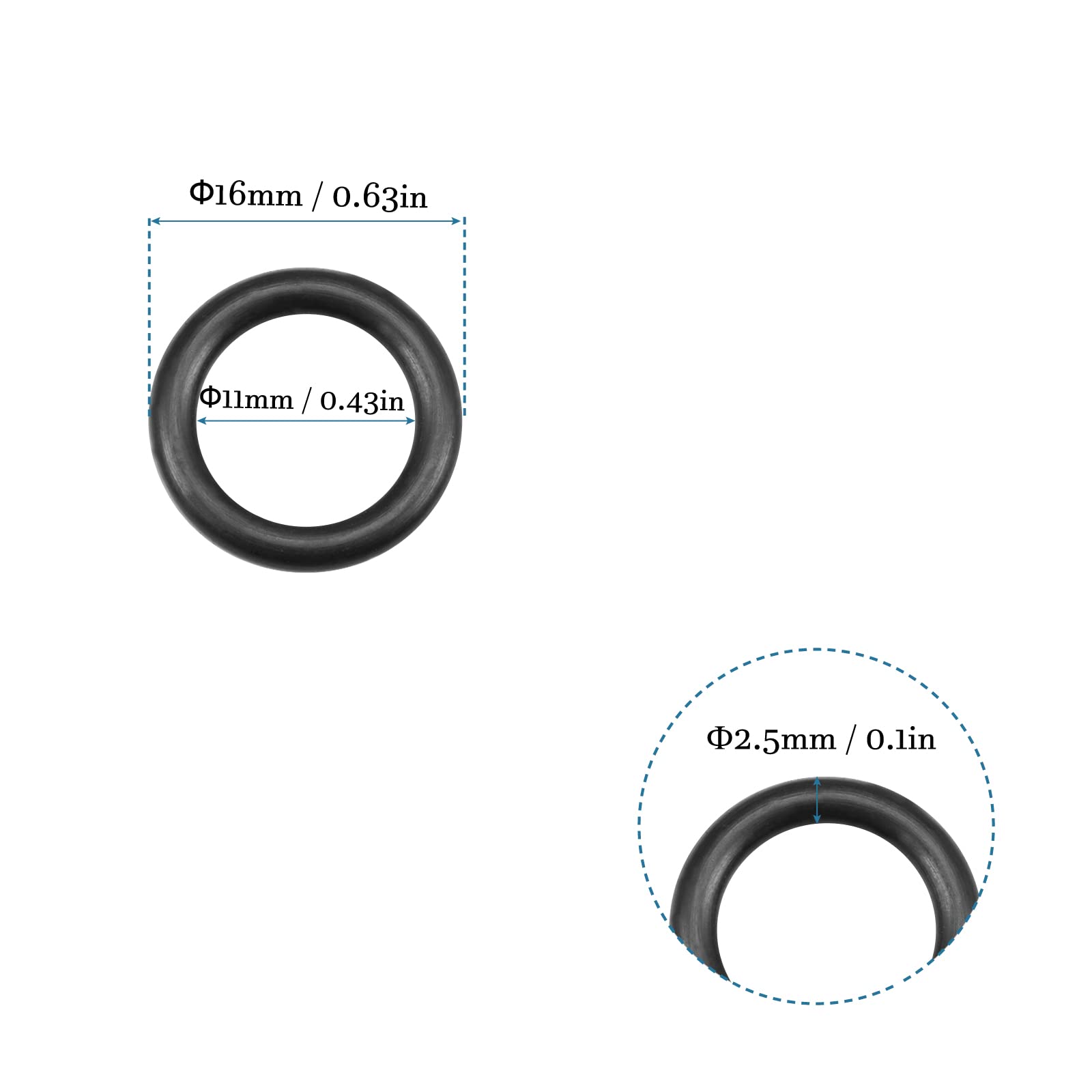 QUARKZMAN 16 mm x 11 mm x 2,5 mm kauczuk nitrylowy o-ringi x 50 sztuk okrągła podkładka uszczelniająca do kranu, hydraulika, uszczelki, połączenia [czarna]