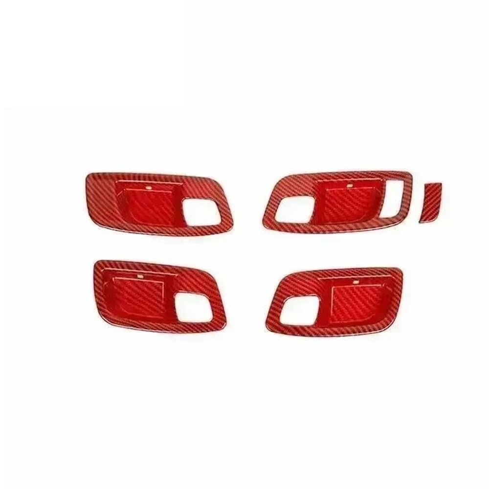 Dyog 5 Pcs Red Carbon Car Interior Decoration Cover Car Inner Door Handle Bowl Decoration Cover For Charger For Chrysler 300C 2011 Up Interior Accessories(5 Pcs Red Carbon)