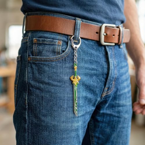 Image of THE MEN THING Alloy Steel Gladius - Genshin Impact Anime Keychain | Game Xiao Cosplay Weapon For Men & Boy, Light Green