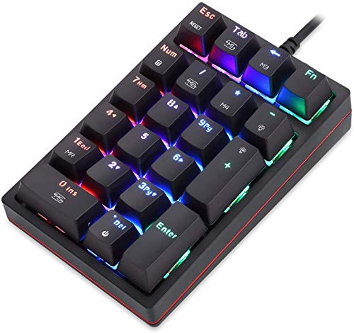MQUPIN RGB Number Pad,Mechanical USB Wired RGB Numeric Keypad with Blue LED Backlit 21-Key Numpad for Laptop Desktop Computer PC (Red Switch) - Thumbnail 3