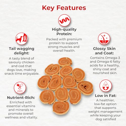 Image of Drools Adult & Puppy Dog Cod Roll Treats 70g | Real Chicken Flavour | Rich in Protein | No Artificial Preservatives | Best for Training & Bonding | All Breed