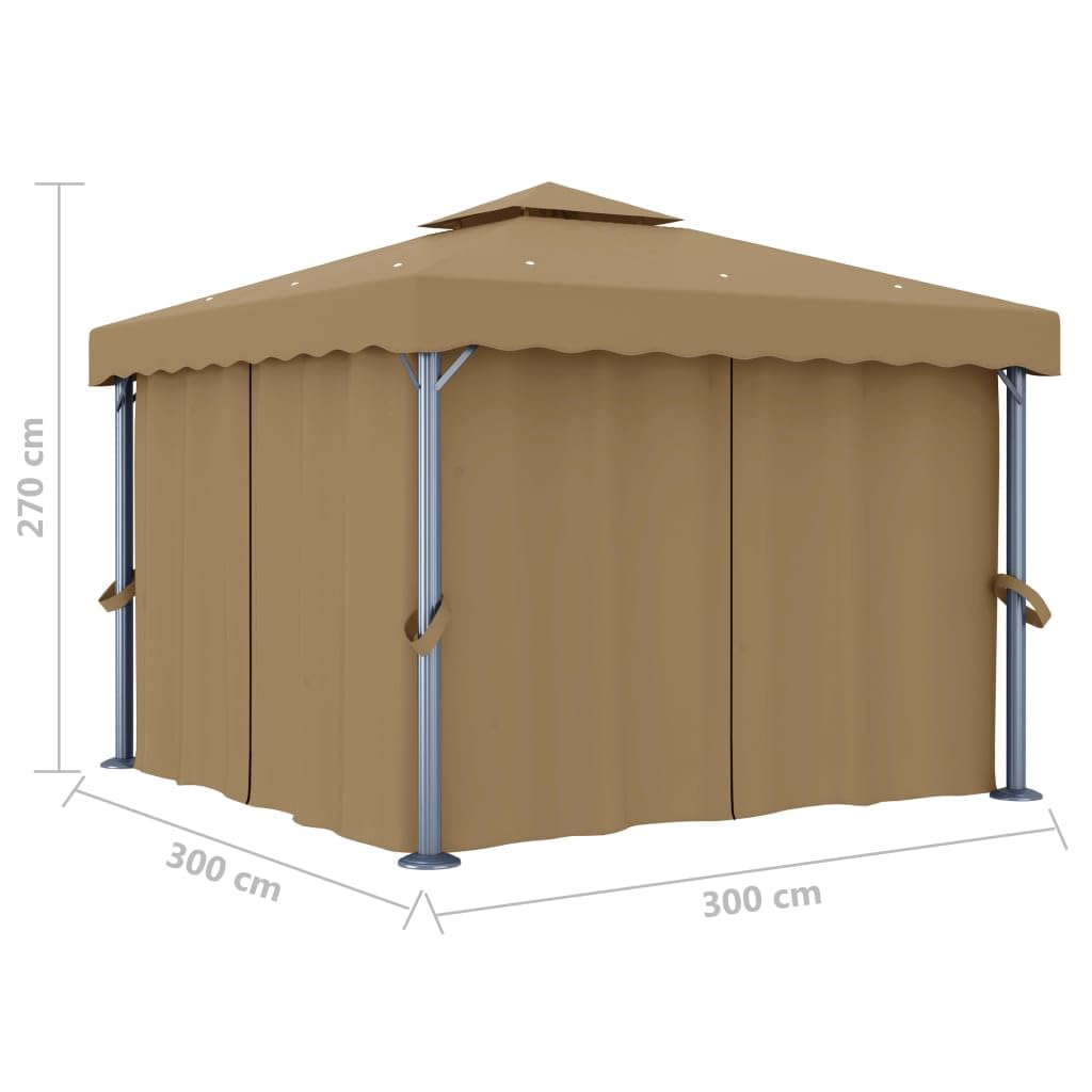Pawilon ogrodowy 3 x 3 m, kolor taupe z aluminiową ramą, tkanina poliestrowa, podwójny dach, zasłony i moskitiera na imprezę w ogrodzie, taras, grillowanie, wesele, kemping