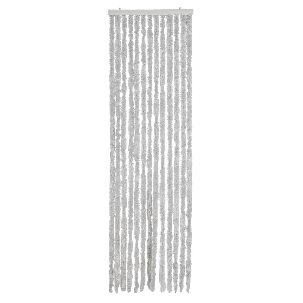 Rideau anti-mouches gris chenille 56 x 185 cm avec crochets, silencieux, amovible, pour porte de balcon, porte de terrasse, caravane, moustiquaire, lavable, sans perçage