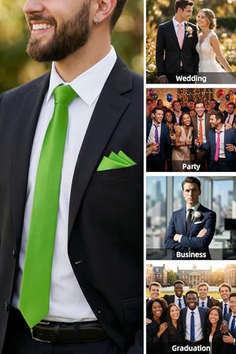 Image of HISDERN Mens Ties Solid Color Ties for Men Formal Necktie with Pocket Square Set Satin Silk Neck Tie Handkerchiefs Set