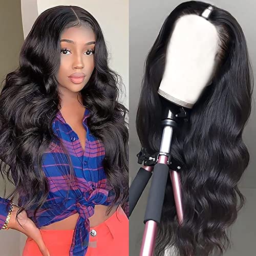 Qmaple V Part Wig Body Wave No Leave Out Thin Part Wig Upgraded of U part Wig Clip in Half Wig No Sew in No Glue V Part Wig Synthetic Heat Resistant Wig (24 Inch)