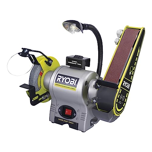 RYOBI Touret à bande et à disque Filaire 250W RBGL250G – Double Meule Ø150mm, Écran de...