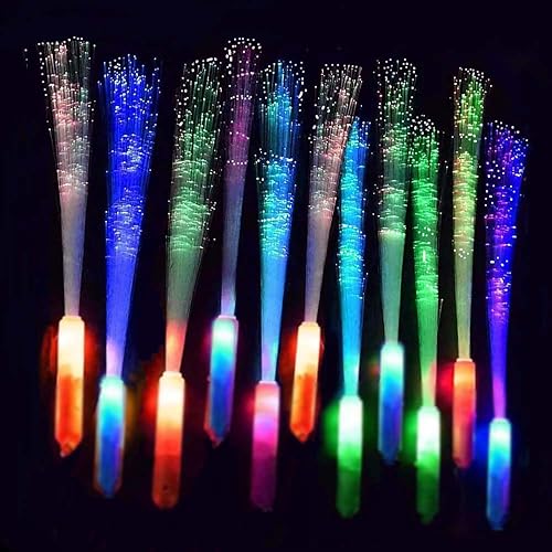 BouQuw 25 Pcs Glow Fiber Wand Sticks, Glow Sticks,Glow in the Dark Party Supplies,3 Models Flashing Sticks, Fiber Optic Wands Fit New Years Eve World cup 2026 4th of july Graduations