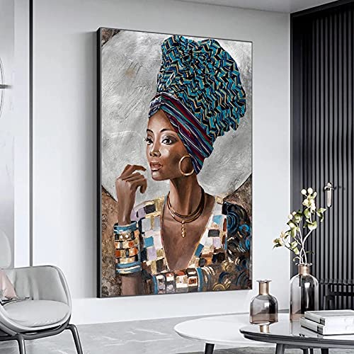 Affiche art de luxe femme africaine sexy noir et or sur toile de coton
