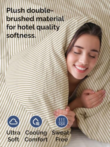 Image of Duvet Cover Oversized King - 3 Piece w / Zipper Closure - Beige Stripes