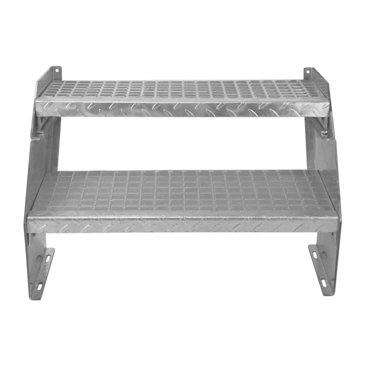 Escalier Caillebotis à 2 marches 600mm x 240 mm - Acier Galvanisé DIN 24537 - Hauteur Totale 400mm - Maille 20 x 25 mm - Résistant à la Corrosion en ISO 1461 - Construction Bâtiment Sortie de Secours