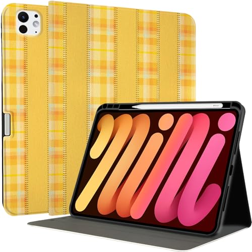 Étui iPad Pro 13 M4 fait main, coque de luxe rigide à rayures automnales