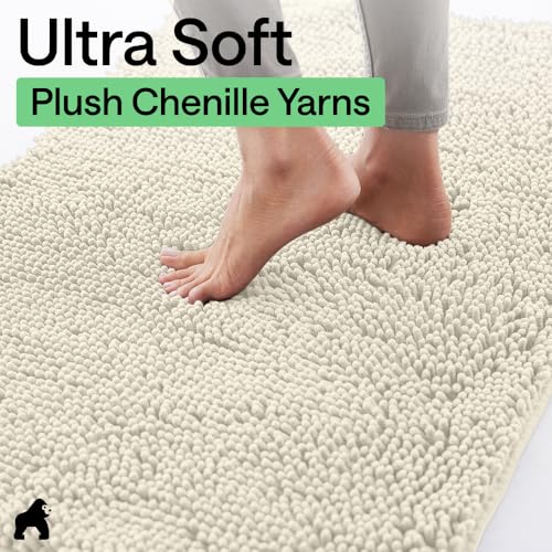 Image of GORILLA GRIP SoakSTOPPER Dog Door Mat, Machine Washable Rug Absorbent Doormat Captures Moisture Mud Dirt, Quick Dry Soft Chenille Entryway Rugs Indoor Entrance Mats for Dog Paws, 24x17 Cream