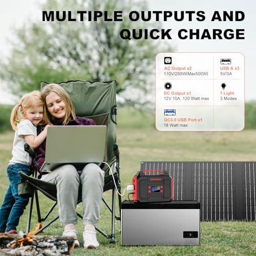 Solar Generator 300W, Portable Power Station with 40W Foldable Solar Panel, Big Power Bank with AC Outlet, Multi-Port with LED Flashlights for CPAP Home Outdoor Camping Hurricane Emergency - Image 5