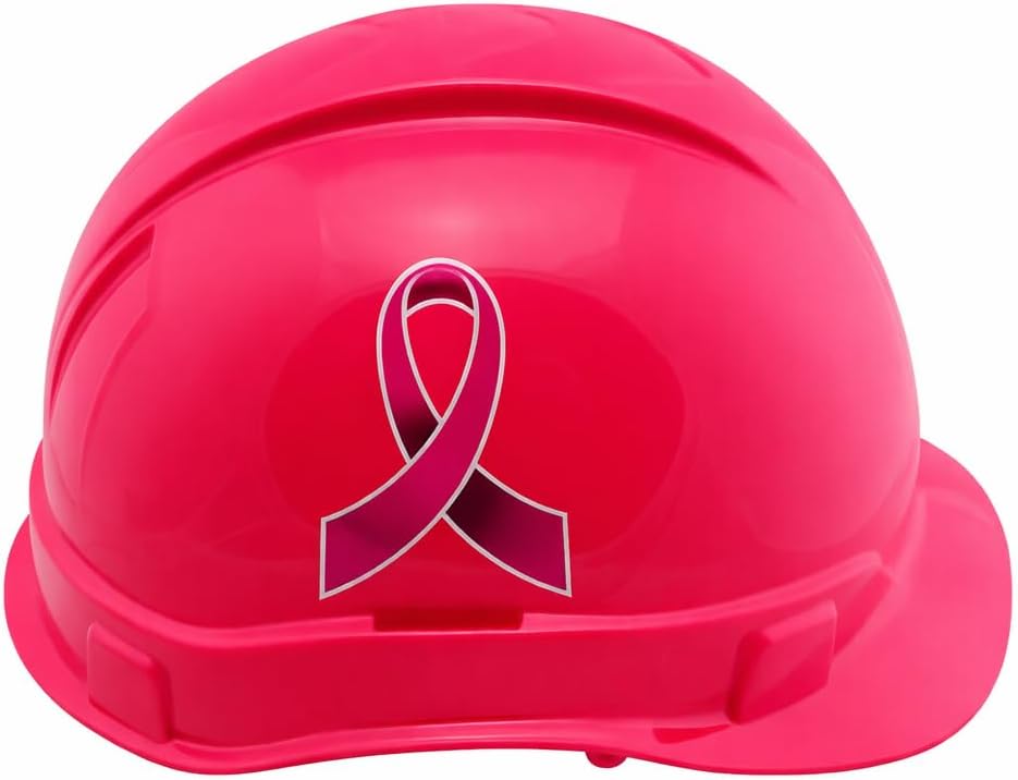 Cap Style Hard Hats with Breast Cancer Awareness Ribbon Decals - Hot Pink Hard Hat