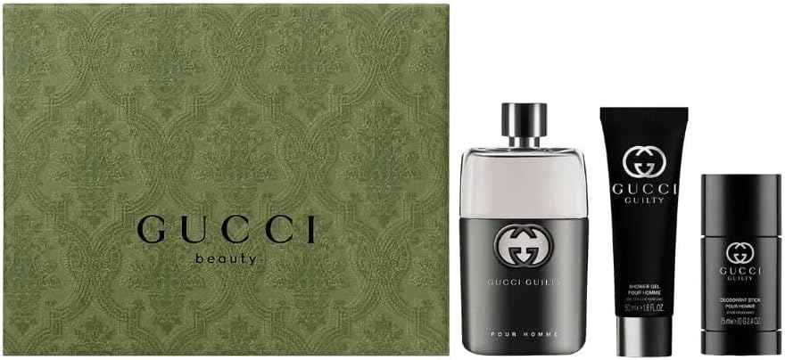 Gucci Guilty 3-Piece Set for Men, (3.0 Oz Eau De Toilette Spray + 2.5 Oz Deodorant + 1.6 Oz Shower Gel)