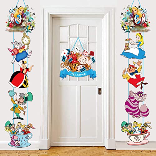 Image of Alice In Wonderland Door Sign Banner, Hanging Banner for Tea Party Birthday Party Decorations