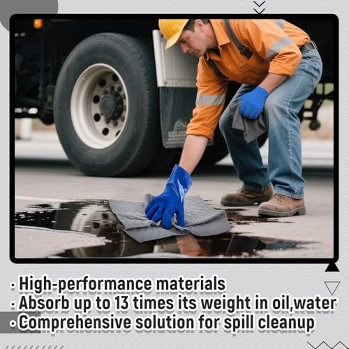 Image of DoubleFill 82 Pcs Universal Spill Kit Portable Complete 18.5-Gallon Spill Kit, Absorbs Oils Water and More, Yellow Bucket,60 Absorbent Pads,8 Pcs 3 inchx4' Sorbent Socks,10 Disposal Bag,2 pairs PVC Gloves
