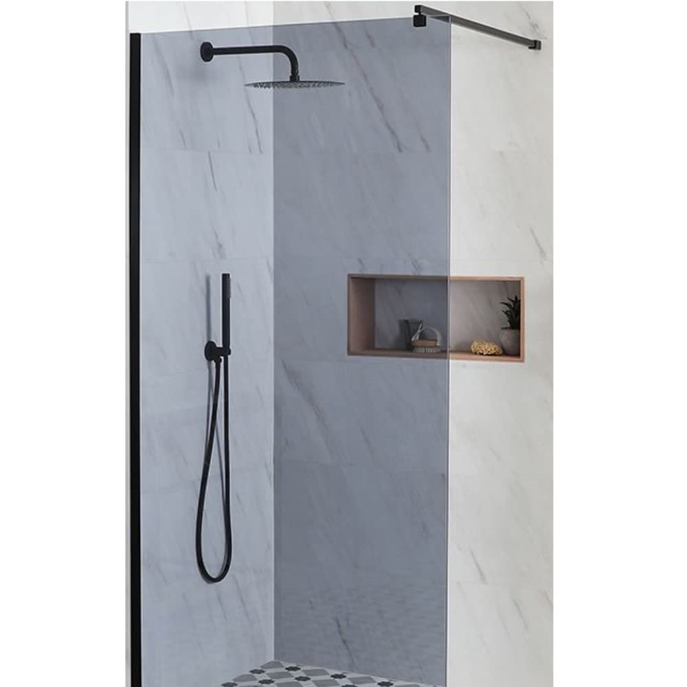 Milano Black Nero Smoked Glass Frameless Shower Enclosure 800Mm Drain - 1400Mm
