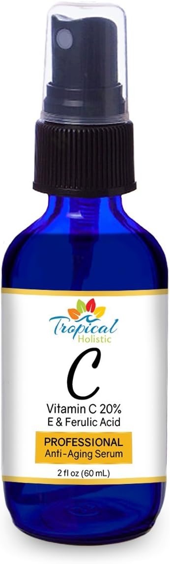 Tropical Holistic Vitamin C Serum 2 Fl Oz with Vitamin E, Ferulic Acid & Green Tea For Anti Aging, Anti-Wrinkle Face, Eye Area, Wrinkles, Fine Lines, Dark Circles and Puffiness