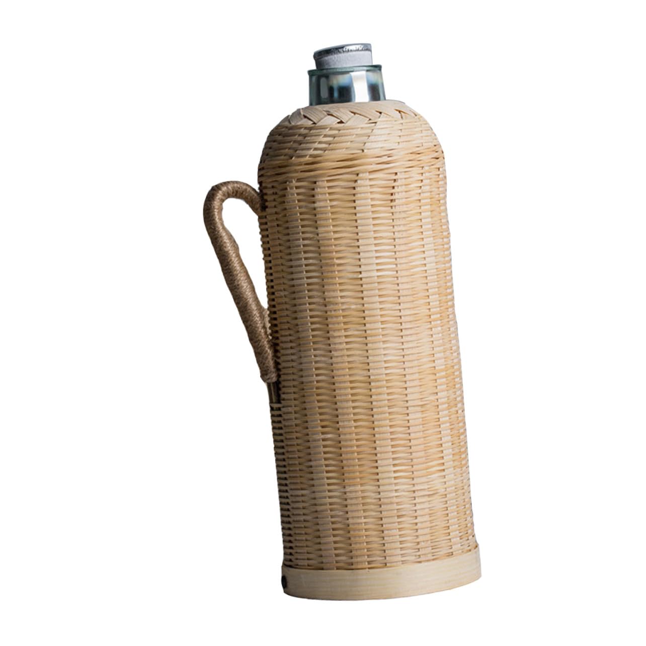 Bottiglia Termica 2l in Vetro e Bambù Rattan per Casa | Lavorazione Accurata, Stile Retrò, Adatta a Decorazione Domestica, per Appassionati di Tè