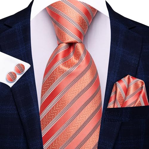 Image of Hi-Tie Men's Tie Sets Silk Paisley Striped Necktie Pocket Square Cuff-links Sets Wedding Business Holiday