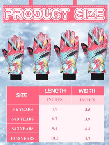 Image of SATINIOR 2 Pairs Kids Waterproof Winter Snow Gloves Ski Gloves for Boy Girl Outdoor Warm Thickening Snowboard