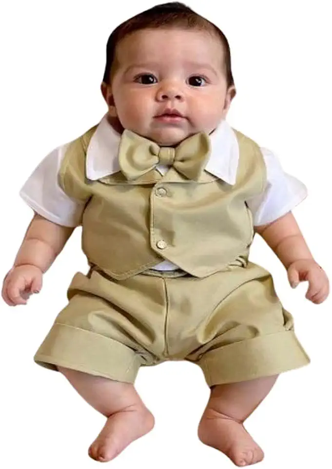 Conjunto Roupa de Batizado Bebê Menino Samuel Kit 4 Peças