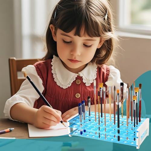 Image of Plastic Paint Brush Holder and Organizer Artist 50 Hole Desk Stand Holder for Pens, Pencils, Markers, Paint Brushes, Makeup Brush Rack, Office School Art Supplies (Blue)