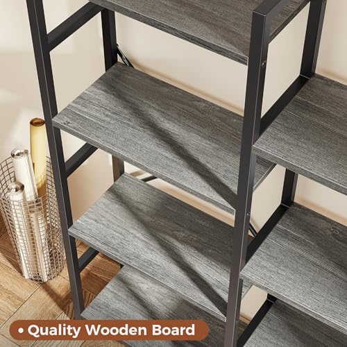 Image of SUPERJARE Triple Bookshelf, Bookcase with 14 Open Display Shelves, Wide Book Shelf Book Case for Home & Office, 5 Tier, Grey