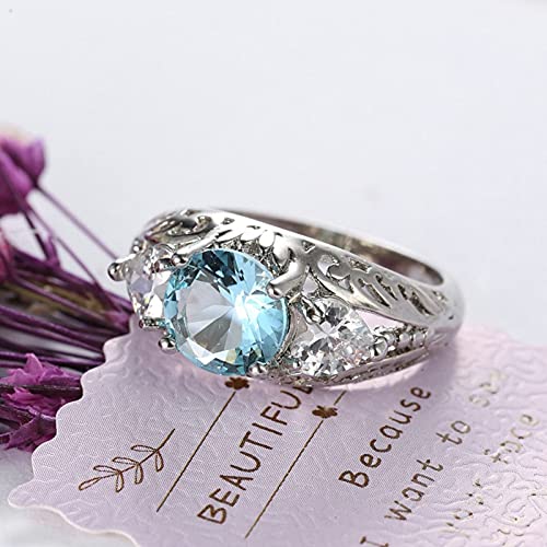 Wycian Thumb Rings, Aquamarine Engagement Ring Cubic Zirconia Silver-Plated-Base Simple Size for Women Girls Jewelry Gifts3