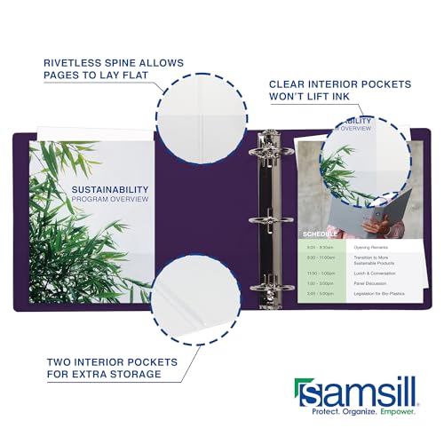 Image of Samsill Durable 1 Inch Binder, D Ring Binder, Customizable Clear View Cover, Plum Purple, Holds 225 Pages