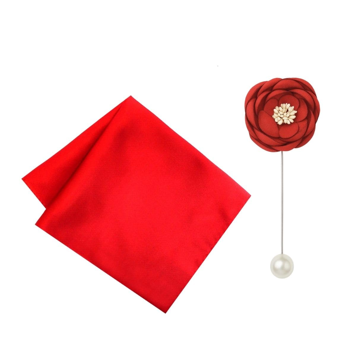 Best Pocket Square and Lapel Pin Combo for Men | Microfiber Pocket Square 30x30 cm | Metal Flower Lapel Pin | Pack of 2 (red)-image-46