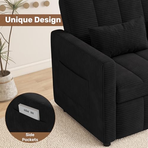 Image of Nebuaegis Sleeper Sofa Bed,3-in-1 Convertible Pull Out Couch with Adjustable Backrest for Living Room,Loveseat Sofa Bed with Side Pockets,Easy Assembly,Black,1 PCS