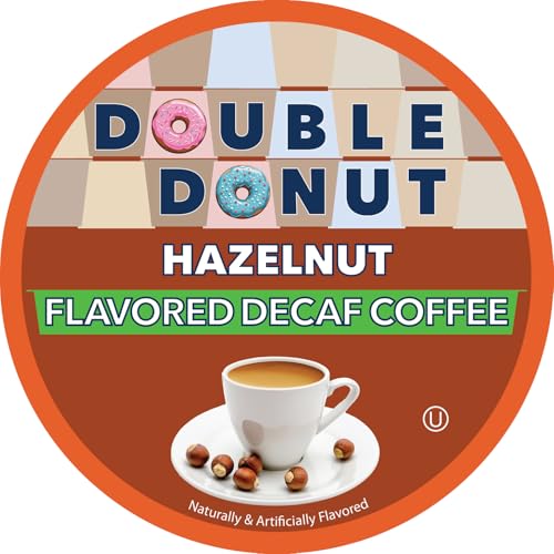 Double Donut Coffee Hazelnut Decaf Coffee Pods Medium Roast Decaffeinated Coffee Pods with Nutty Hazelnut Flavor for Keurig K Cup Machines (SYNCHKG109853) (Pack of 24 )