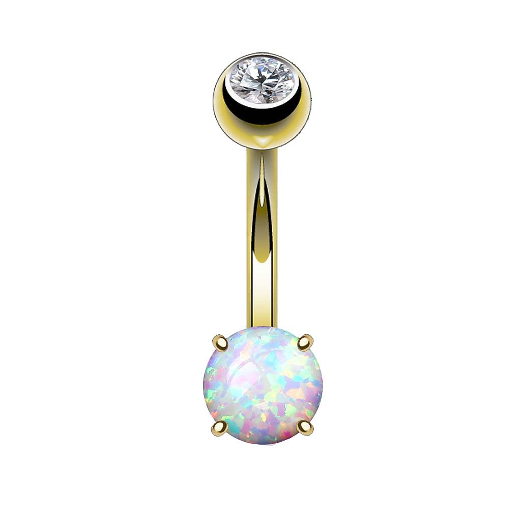 Bauchnabelpiercing Piercing Bauch Schmuck Banane Stecker 316 L Chirurgenstahl Stab Gebogen aus 14 Karat Gold mit Opal Stein