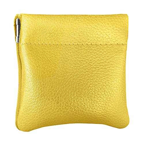 Image of Nabob Leather Genuine Leather Squeeze Coin Purse, Coin Pouch Made IN U.S.A. Change Holder For Men /Woman Size 3.5 X 3.5 (Yellow)