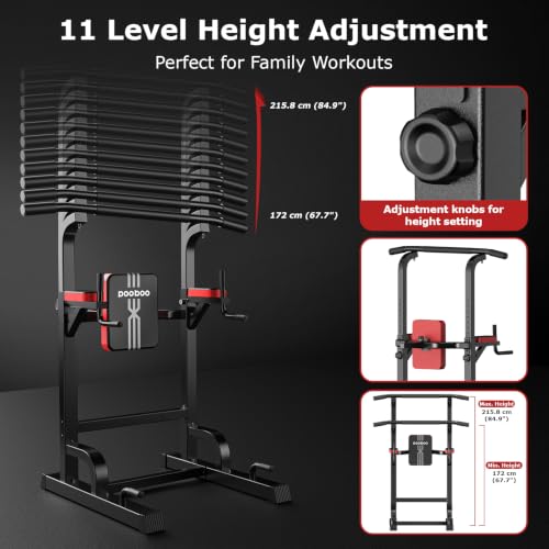 Image of Pull Up Bar Power Tower Dip Station, 450LB Adjustable Home Gym Equipment