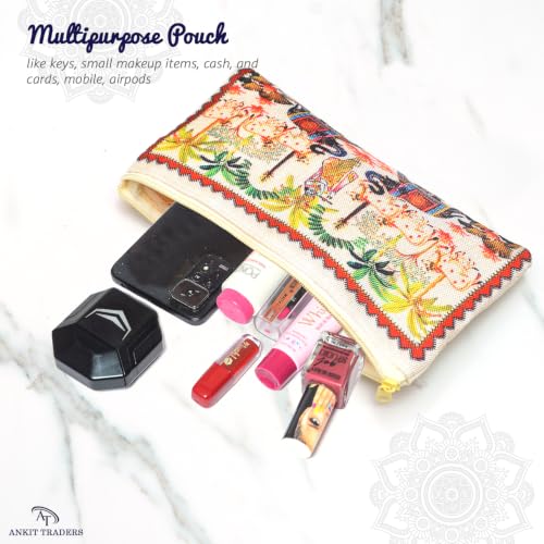 Image of Traditional Embroidered Zipper Purse for Women | Return Gifts for Baby Shower, Haldi, Mehendi, Wedding | Multicolor Ethnic Pouch Set