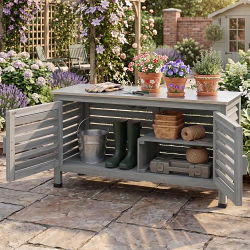 Image of Tangkula Wood Outdoor Storage Cabinet with Stainless Steel Countertop