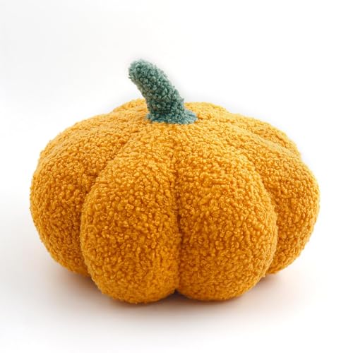 Xionghonglong 3D Gefüllte Kürbis Dekokissen Kürbiskissen Flauschige Plüsch Spielzeug Kürbis Deko Zimmer, Sofa Dekorative Kissen Halloween Deko Party Favors (Gelb)