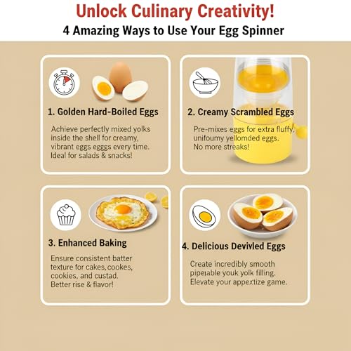 Image of Alark Egg Scrambler Shaker Whisk Hand Powered Golden Egg Maker with Pulling Rope Eggs Cooking Tool Mixer Kitchen Gadgets Manual Egg Shakers Egg Yolk Egg White Mixer for Making Hard Boiled Golden Eggs