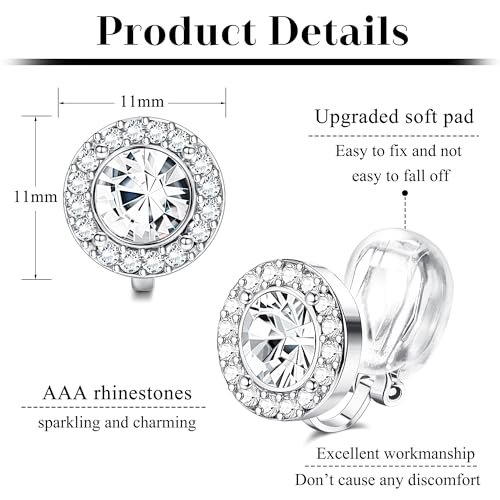 THUNARAZ Elegant Clip on Earrings for Women Crystal Wedding Earrings Clip on Rhinestone Formal Earrings for Brides Bridesmaids Non Pierced Jewelry2