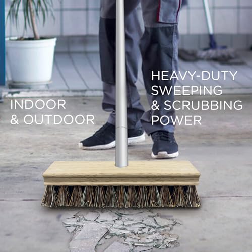 Image of LOLA Deck Scrub Brush, 9 inch x 3.5 inch Head w /Palmyra & PVC Bristles for Outdoor Cleaning, Removes Dirt & Grime from Patios, Decks, Grout, 9 CT