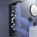 MENATT LED Shower Panels Tower System, SUS304 Stainless Steel Bathroom Shower Panel System with 4 Body Jets, Rainfall, Waterfall, Handheld Shower, Tub Faucet (Black)