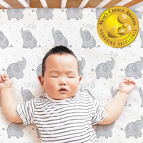 The Peanutshell Elephant Fitted Crib Sheet Set - 4 Pack - Grey, White & Green #TOP1