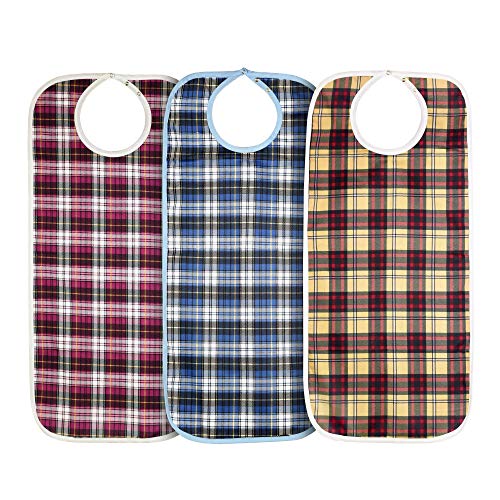Linelax Adult Bibs [3 Pack] Washable Waterproof Vinyl Backing