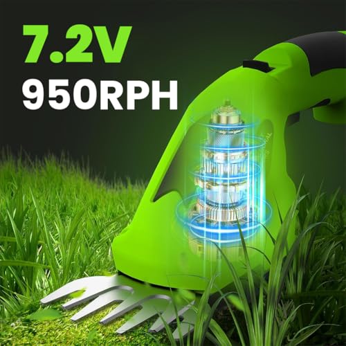 Image of HASTHIP 2 in 1 Handheld Cordless Grass Shear Weed Cutter with 2 Interchangeable Blades Multipurpose USB Rechargeable Handheld Grass Hedge Clipper