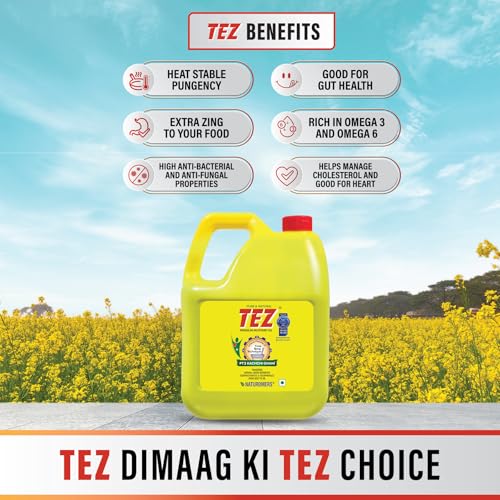 Image of Tez Mustard Oil for Cooking 2L | PT3 Kachchi Ghani Sarson Ka Tel | 100% Pure & Natural Oil | Promotes Gut Health with Antibacterial & Antifungal Benefits | Supports Good Health