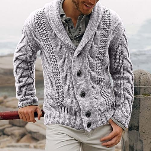 ADHOWBEW Mens Cardigan Fall with Pockets Shawl Collar Knitted Sweater Big and Tall Warm Button Down Casual Winter Coat2